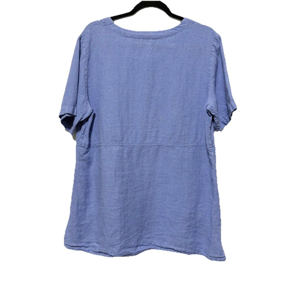Women’s Flax 100% Linen Short Sleeve Tunic Top Blue  Size M - Picture 4 of 9
